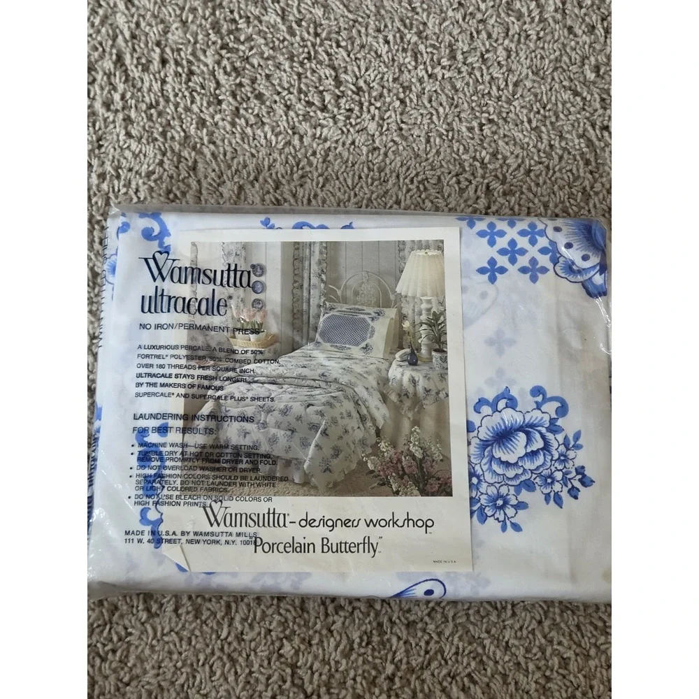 VTG New Dead Stock Wamsutta Ultracale Twin Fitted Sheet Porcelain Butterfly
